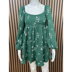 Abercrombie & Fitch Women's Dress Mini Boho Peasant Smock Ruched S Green Floral